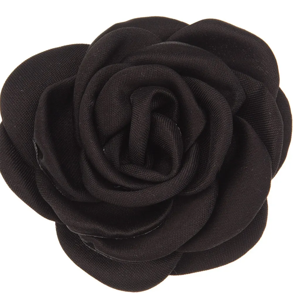 Black 10 шт. атласный цветок 6 см Жареные Цветочные Цветы Camillia DIY Цветы Аксессуары для волос горящий цветок без заколки для волос - Цвет: Black