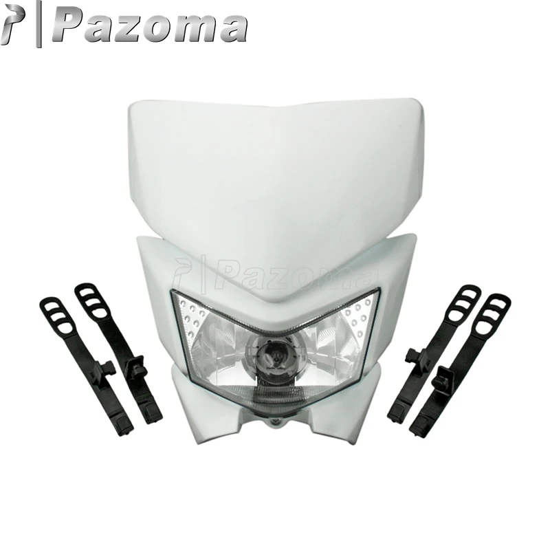 Для уличным Мотокросс двойной Спорт, обтекаемые фары для Kawasaki KMX KX KLX KLR KLE ZZR KDX 110 125 140 250 300 450 650 WR - Цвет: Белый