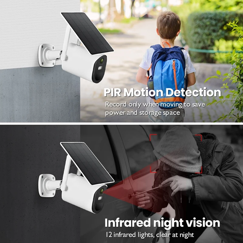 

Outdoor Wireless Camera WiFi Solar Power IP Camera HD 1080P Motion Detection 2-Way Audio Night Vision