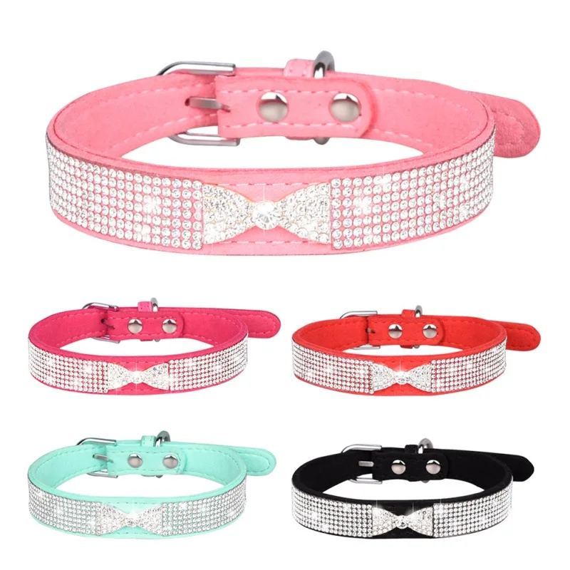 

Bling Стразы Ошейники для кошек для щенков бант ошейник для котенка для маленьких средних собак кошек Чихуахуа Мопсов йоркширских терьеров