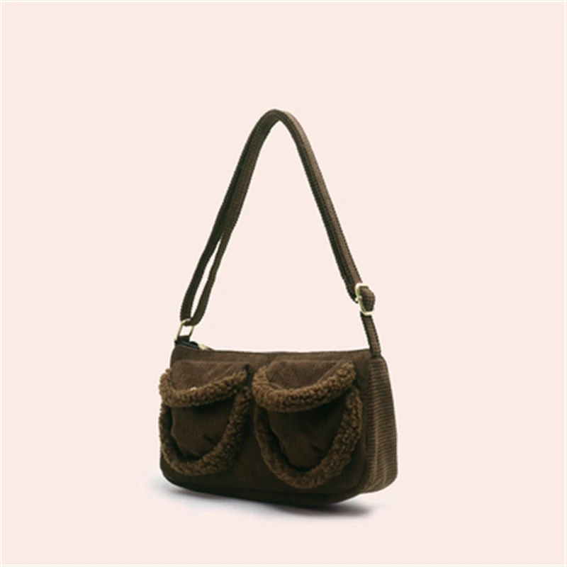 

Retro Double Pockets Underarm Bag 2021 Trendy High Quality Corduroy Shoulder Bag Designer Handbags Luxury Crossbody Bags