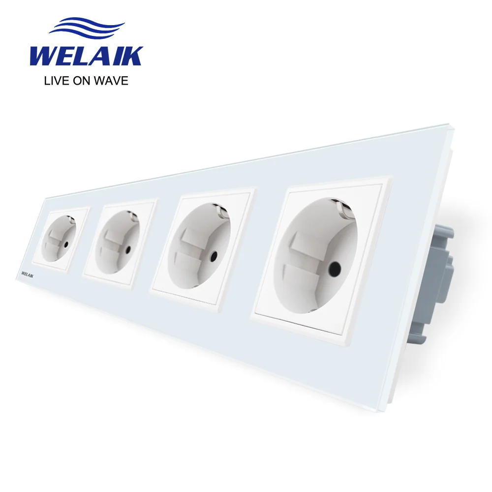 WELAIK EU 250V 16A 4Frame 293*80mm European-Standard Power-Socke Glass Panel Wall Socket Outlet A48EW | Обустройство дома