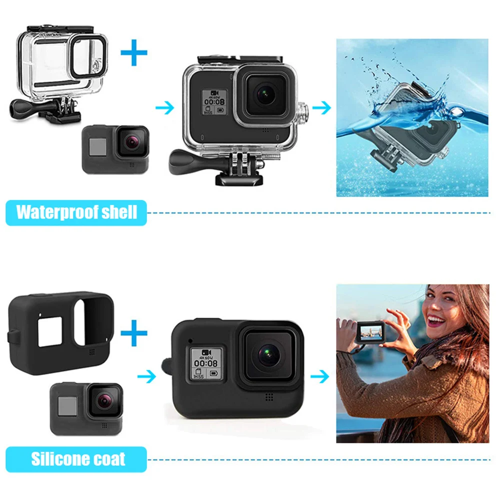 Дешево GoPro 8 Black Waterproof Shell Gopro8 Sports Camera Waterproof Shell Accessories Set