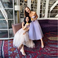 verngo simple lavender tulle a line prom dresses sweetheart bones top tea length homecoming party gowns short 2021 formal dress