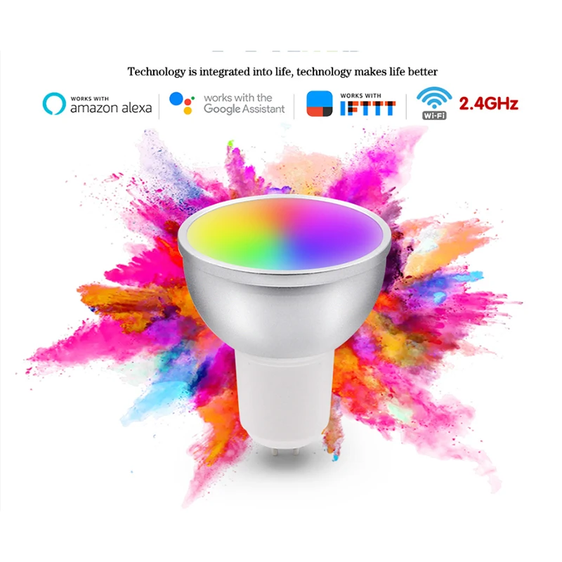 Светодиодный прожектор Смарт Wifi Светодиодная лампа AC85V 265V затемнения GU10 RGB + CW 5 Вт