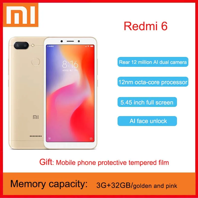 

Redmi 6 Mobile Phone Global ROM 5.45" 18:9 Full Screen AI Face Recognition Dual Camera