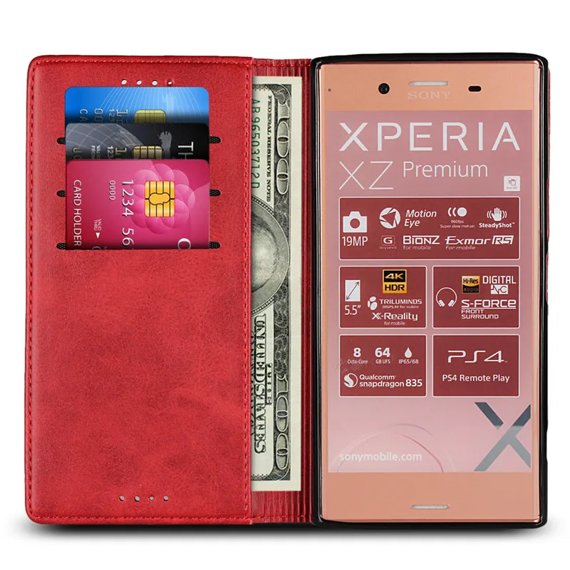 Высокомагнитный кожаный флип-чехол s для sony Xperia XZ Premium, чехол, Аксессуары для мобильных телефонов, сумка для книг, слот для карт, подставка