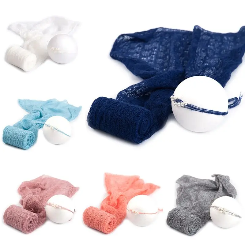 

87HD 2 Pcs/set Baby Photography Props Blanket Wraps Stretch Knit Wrap Photo Newborn Cloth Accessories Headdress