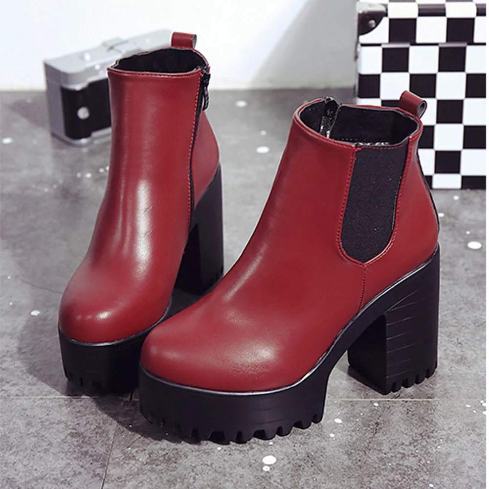 Модные женские сапоги на платформе с квадратным каблуком Zapatos Mujer Сапоги до бедра
