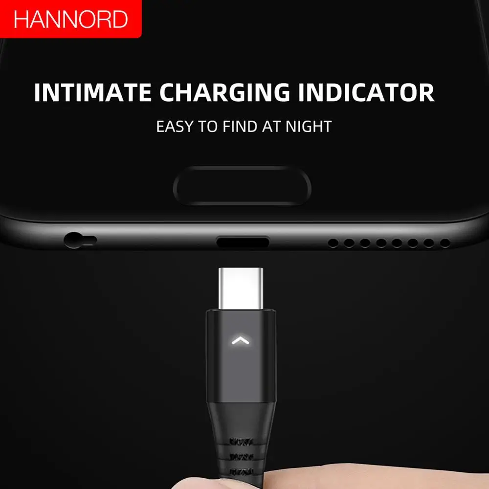 HANNORD usb type-C кабель USB C кабель для быстрой зарядки и синхронизации данных 1,2 A Светодиодный индикатор 1,8 м для Xiaomi samsung Android Phone