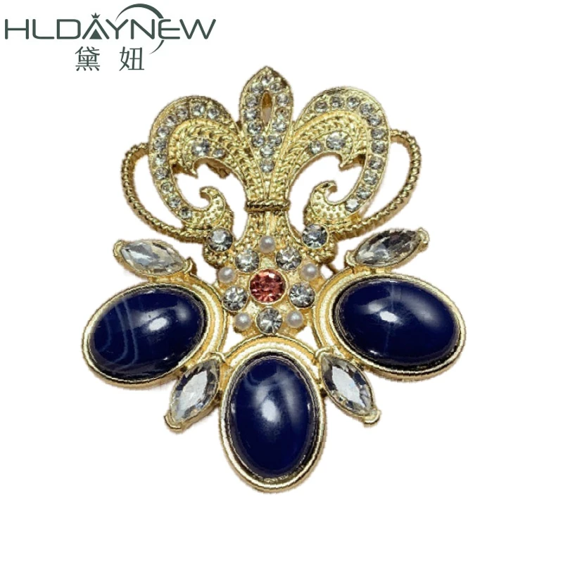 

Baroque Lapis Crystals Crown Palace Vintage Brooches For Women Gold Color Ornaments Sweater Suit Dress Jacket Accessories Pins