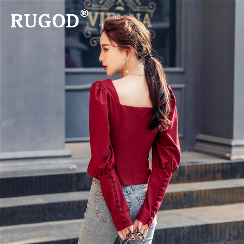 RUGOD 2020 Офисная Женская блузка элегантный квадратный вырез с пышными рукавами