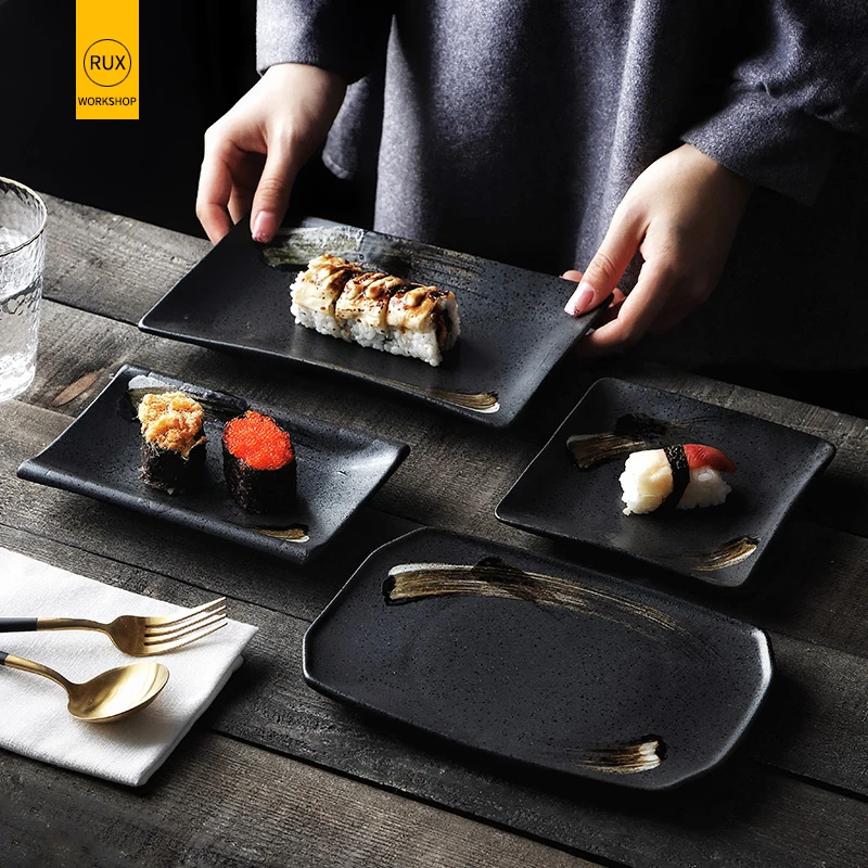 Керамическая тарелка RUX в японском стиле большая домашняя прямоугольная для