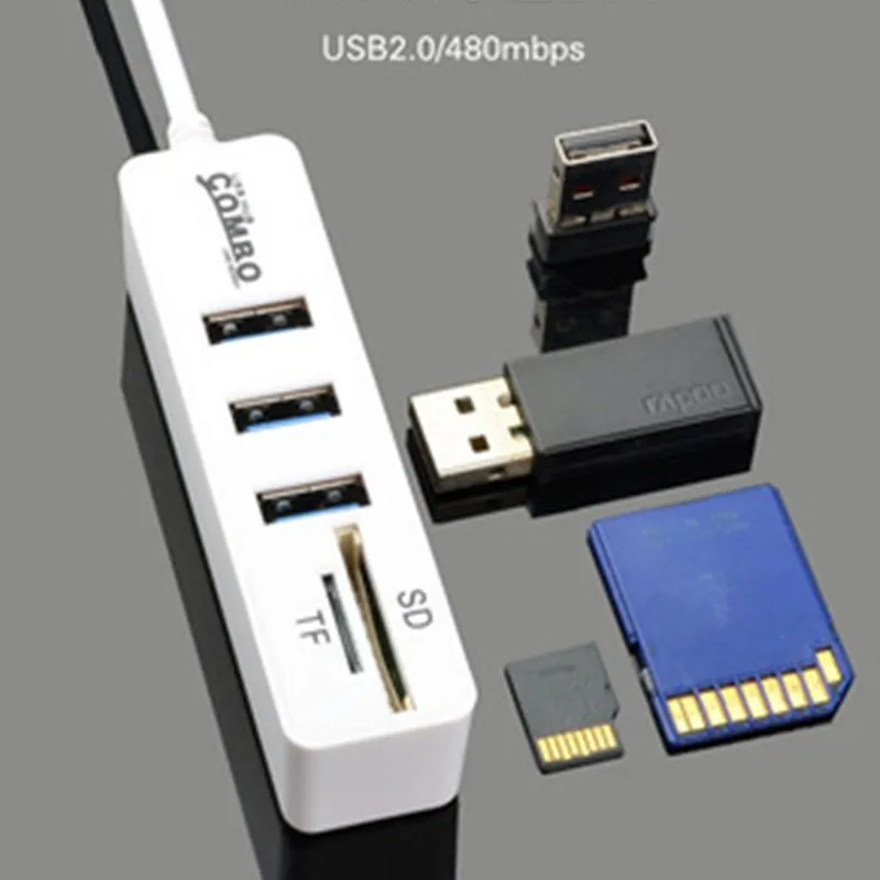 

2 Colors USB 2.0 Hub 5 Ports Multifunctional SD/TF Card Reader High Speed 480Mbps Computer Camera USB Disk