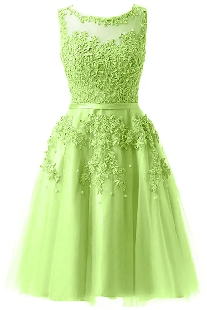 light green Коктейльное платье с маленькими аппликациями, украшенное бисером, розовые свадебные торжественные платья, цветы, иллюзия, длина до колена, женские вечерние платья, LX073-2 - Цвет: light green