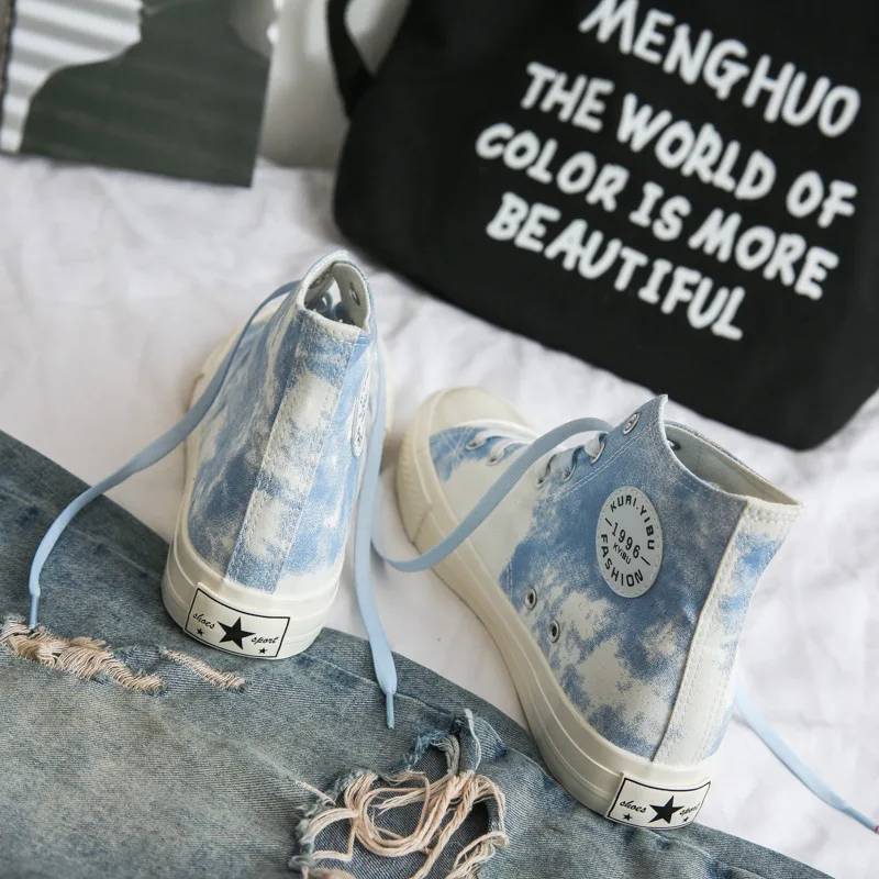 

Spring and Autumn New Hong Kong Style High-top Canvas Shoes Graffiti Gradient Color Board Shoes Versatile Couple Fashion Shoes