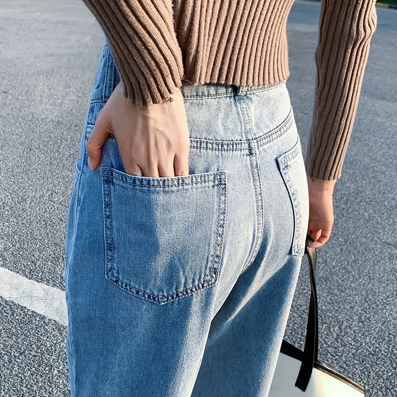 

TongSiHai Jeans Women High Waist Straight Loose Wide Leg Pants Ladies Girls Student Light Blue Casual Full-length Vaqueros Mujer
