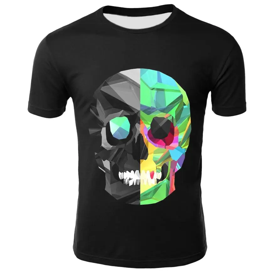 

New brand death skull skull t-shirt punk t-shirt knight shirt 3d printing short sleeve men's casual rock retro hip-hop summer te