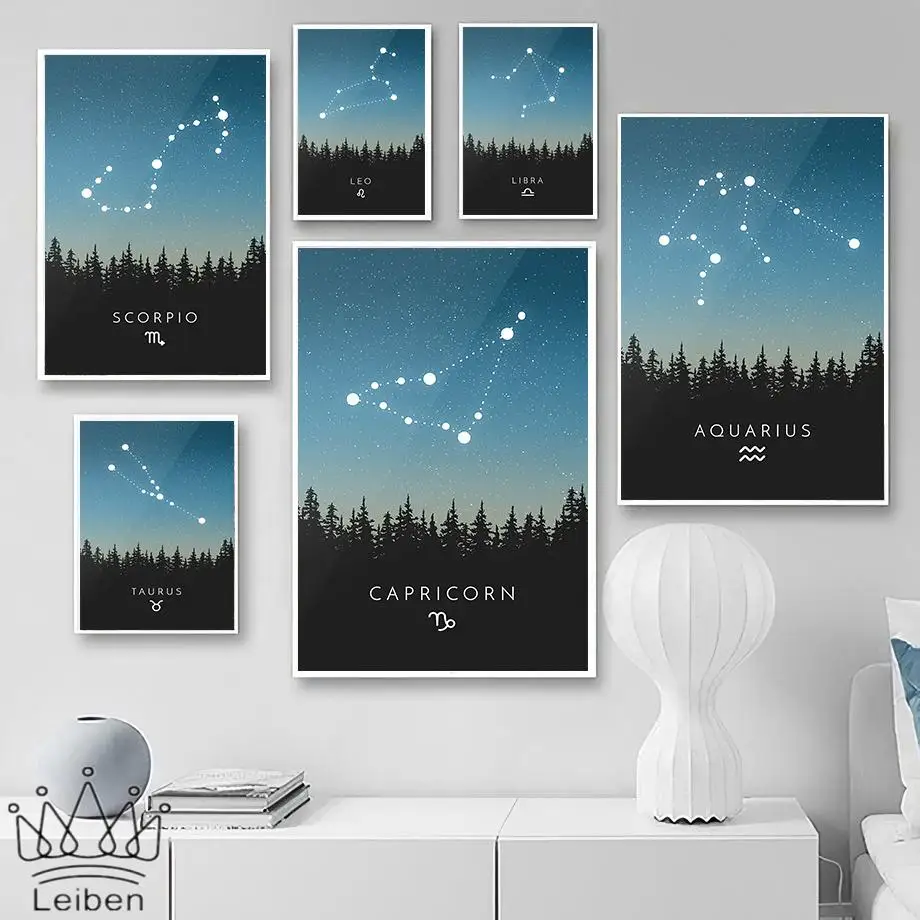 

Planet Zodiac Symbol Canvas Painting Constellation Wall Art Poster Nordic Modern Starry Sky Landscape Picture Home Decoration