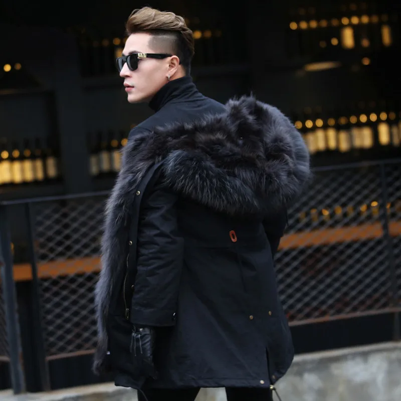 

Tcyeek шуба из натурального меха зимняя куртка для мужчин из натуральной кожи, детская парка с мехом енота, мужская одежда 2020 теплые длинные па...