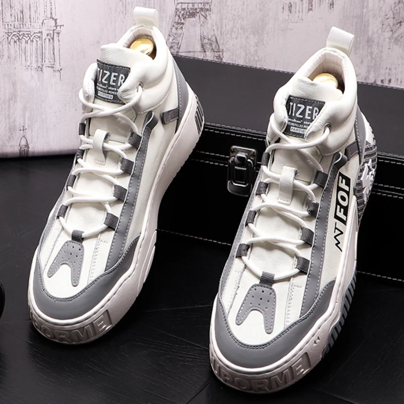 

New Men's Sneakers Luxury Fashion White With Grey Causal Flats Shoes Hip-hop Punk Loafers Sports Sapatos Tenis Masculino