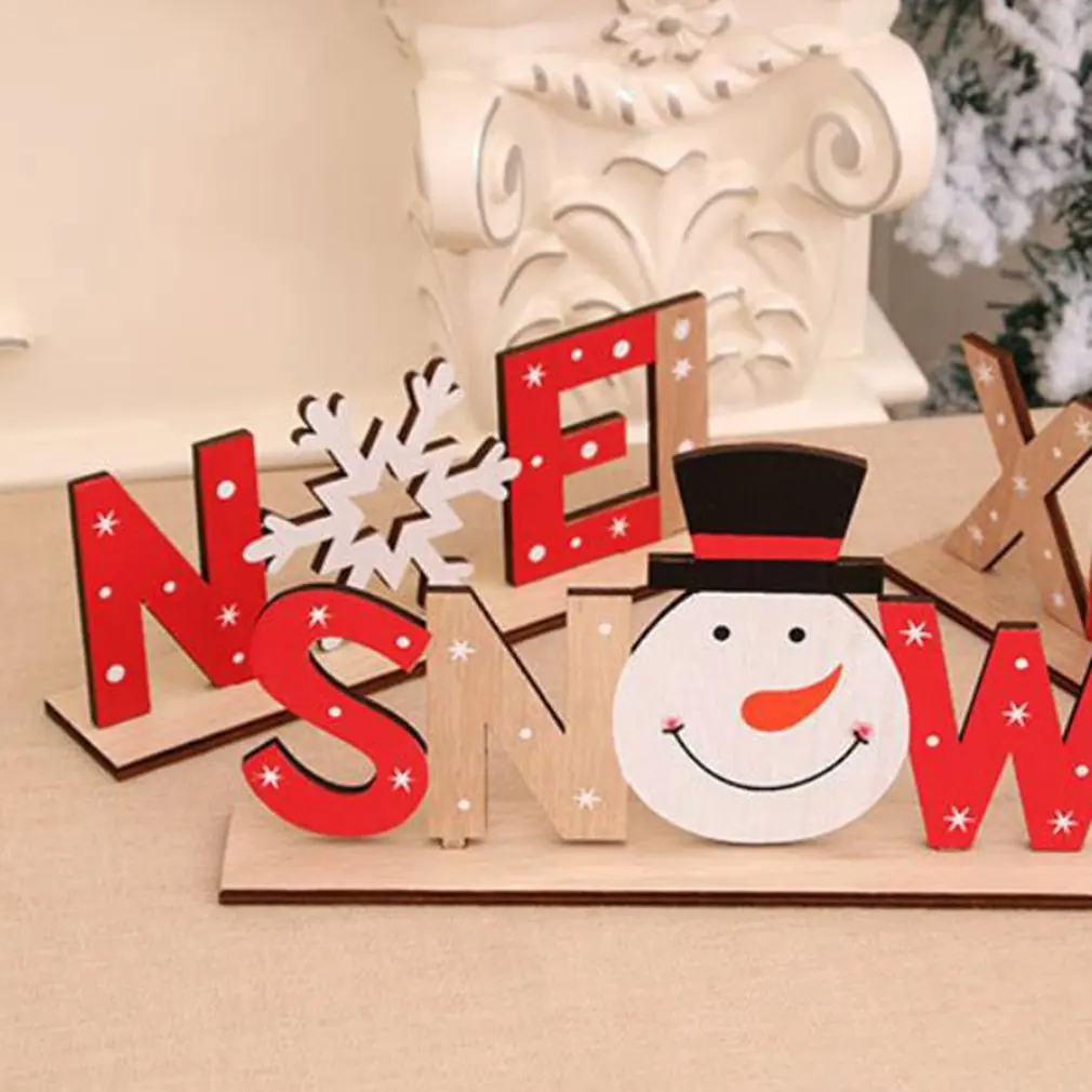 

Creative Christmas Wooden Painted Letter Card With Snowflake Diy Assembly Ornaments Party Home Christmas Decorations