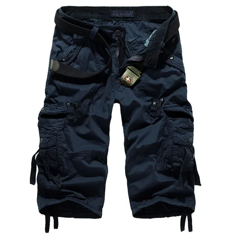 Брюки-Капри мужские укороченные из чистого хлопка, повседневные штаны оверсайз с множеством карманов, брюки-карго, AF5820, на лето