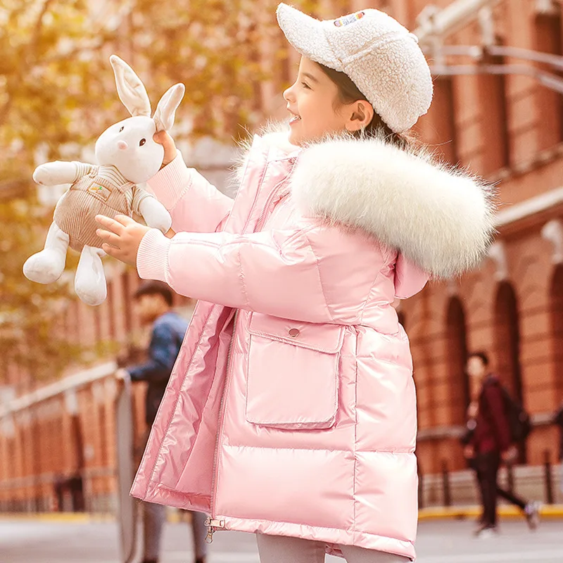 

-30 Winter Children Warm Hooded Down Jacket for Girl Clothes Thicken coat Kids Snowsuit boy Clothing Parka real fur Outerwear