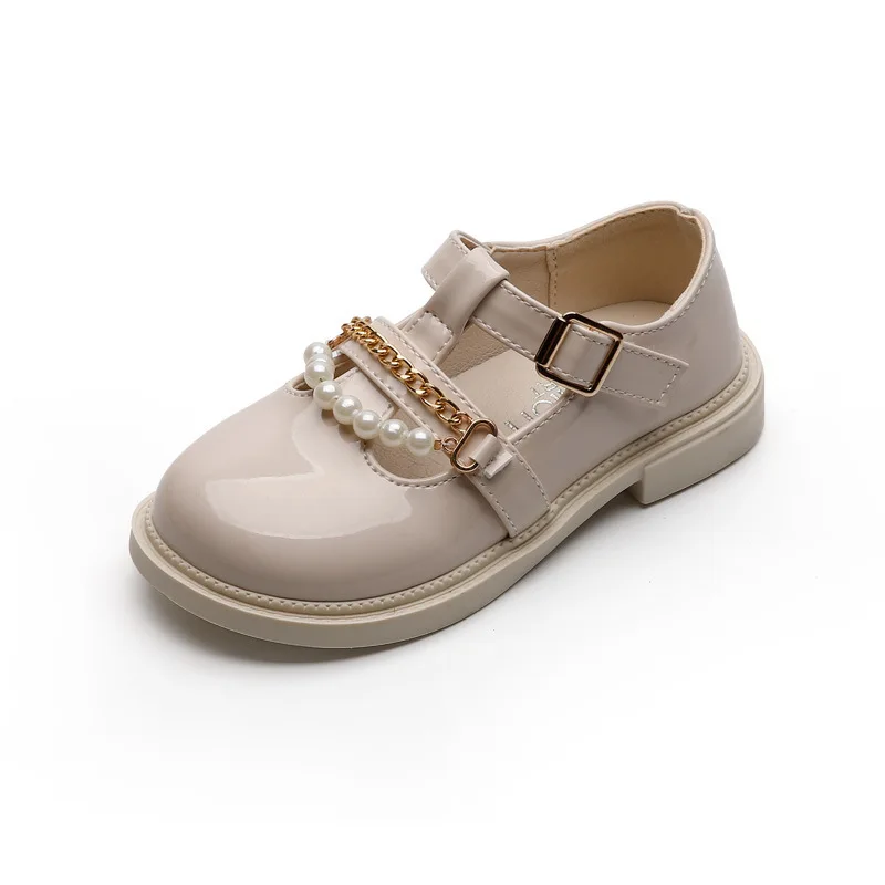 

2021 Spring Kids Girl Shoes Casuals Hook&Loop Solid Shallow Fashion Sweet Flat Heels String Bead Flats
