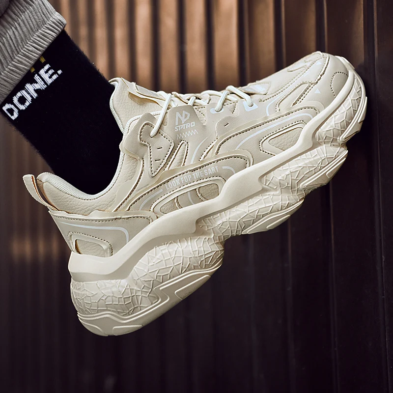 High-quality Chunky Sneakers Women Men Thick Sole Running Shoes Unisex Leather Sport Shoes Comfortable Waterproof Walking Shoes