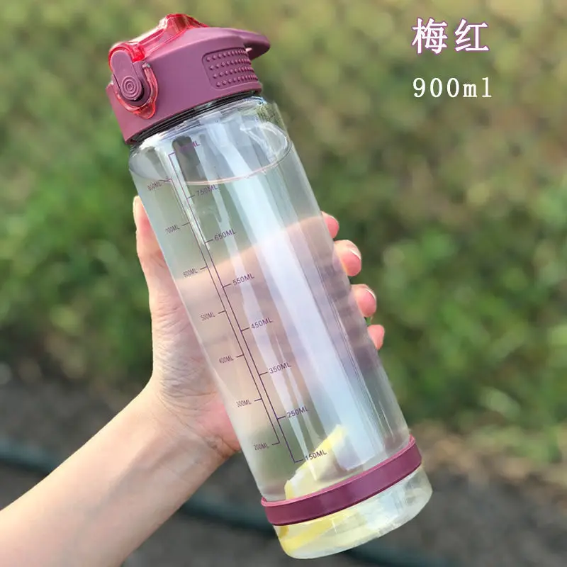 

Sports straw plastic water cup with scale large capacity men's and women's portable fitness water bottle adult outdoor space Cup