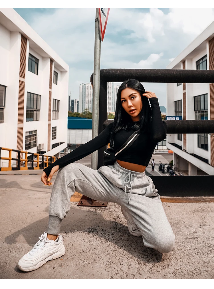 Zippered Pocket Sweatpants Joggers Soft Touch Loose Harem version Dance Exercise Fitness Pants Drawcord Running Trousers Women
