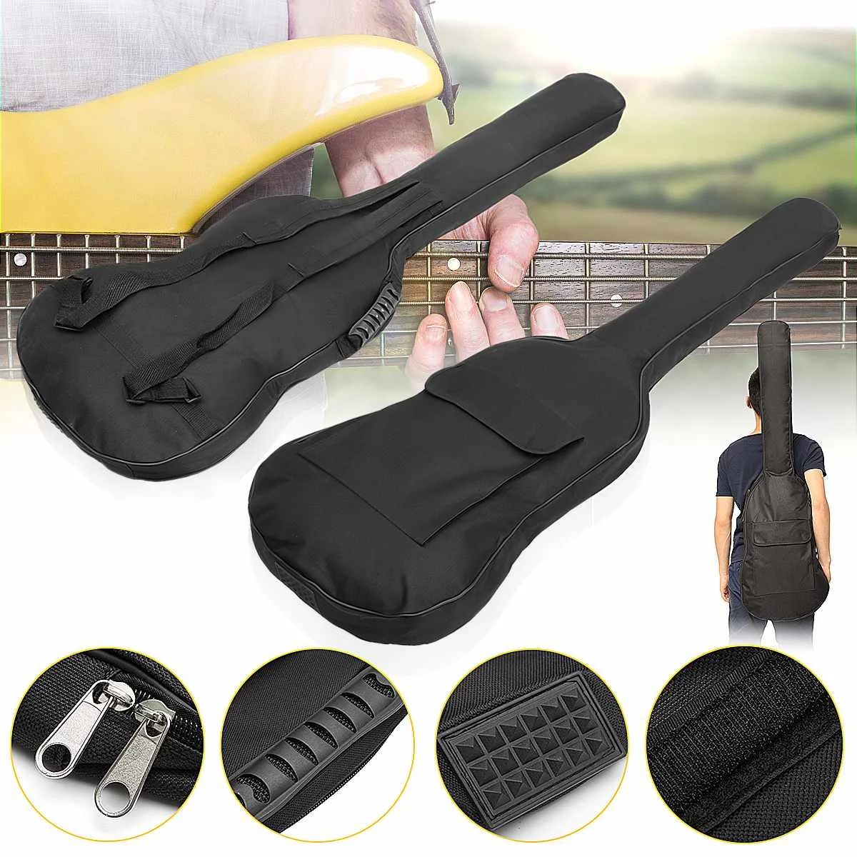 

Double Straps Padded Electric Guitar Bag for 41" 42" Portable Bass Guitar Backpack Waterproof Oxford Cloth Soft Guitar Gig Bag
