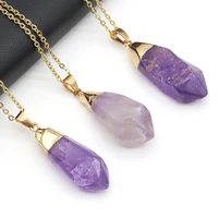 natural stone amethysts chain necklace irregular pendulum energy crystal pillar pendant necklaces jewelry for women gifts