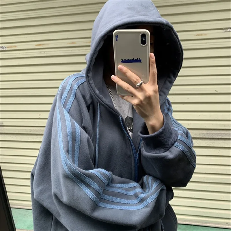 

Xfhh Zip Hooded Sweatshirt Winter Jacket Women Korean Fashion Thick Clothes Harajuku Oversized Print Long Sleeve Chic Zip-Up