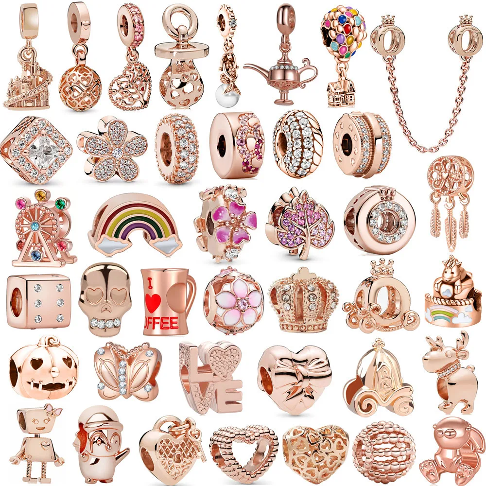 Fit Original Pandora Charms Bracelet Rose gold Dreamcatcher Freehand clip bead DIY Jewelry Making Berloque