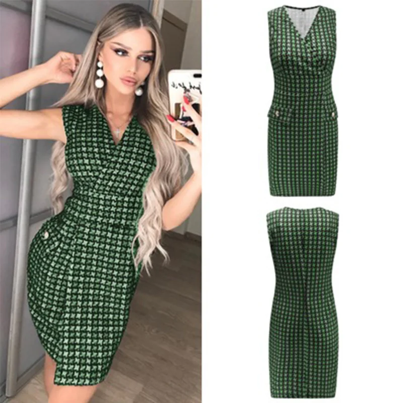 

2021 spring summer hot sale printed V-neck sleeveless backless dress women