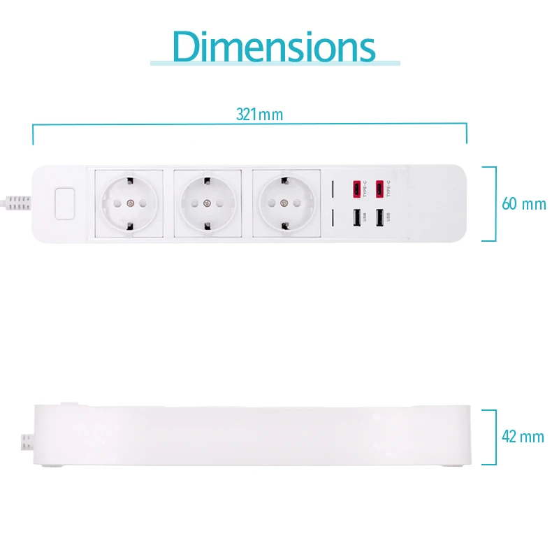 Удлинитель питания с европейской розеткой 3 розетки переменного тока 2usb 5 В 1 8 А