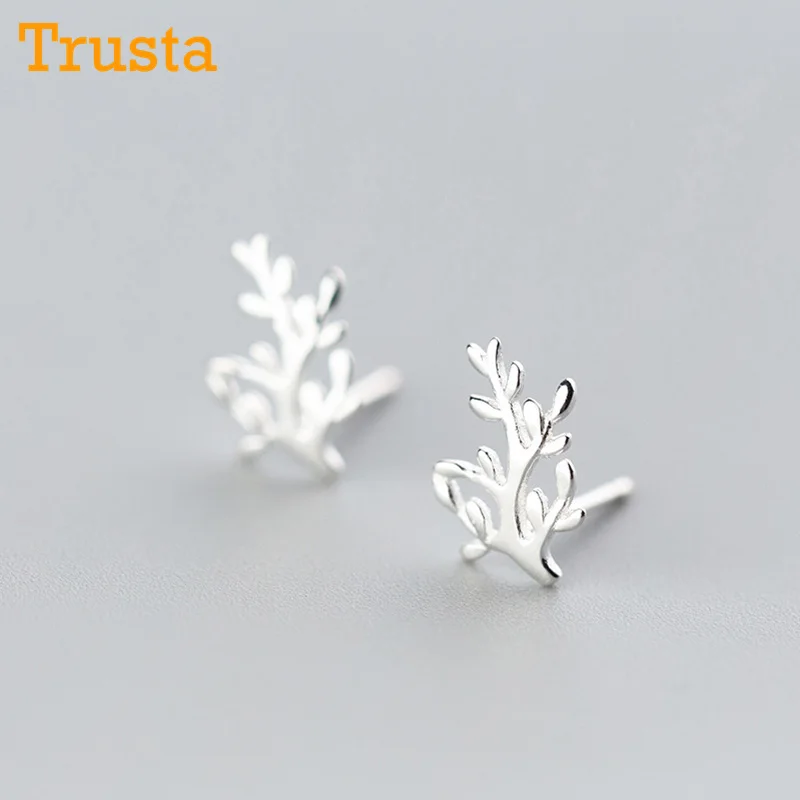 Trusta 100% Настоящее серебро 925 пробы модные милые крошечные серьги-гвоздики 12 мм x 8