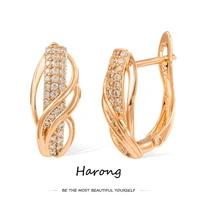 harong exquisite luxury crystal rose gold color earrings copper metal quality female classic stud earrings for wedding jewelry