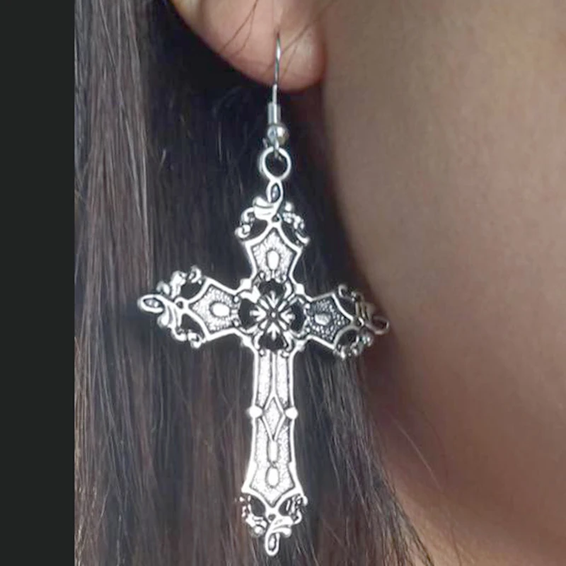 

Big Cross Dangle Drop Earrings For Women Korean Trendy Punk Goth Gothic Vintage Statement Fashion Jewelry Steampunk Accessories