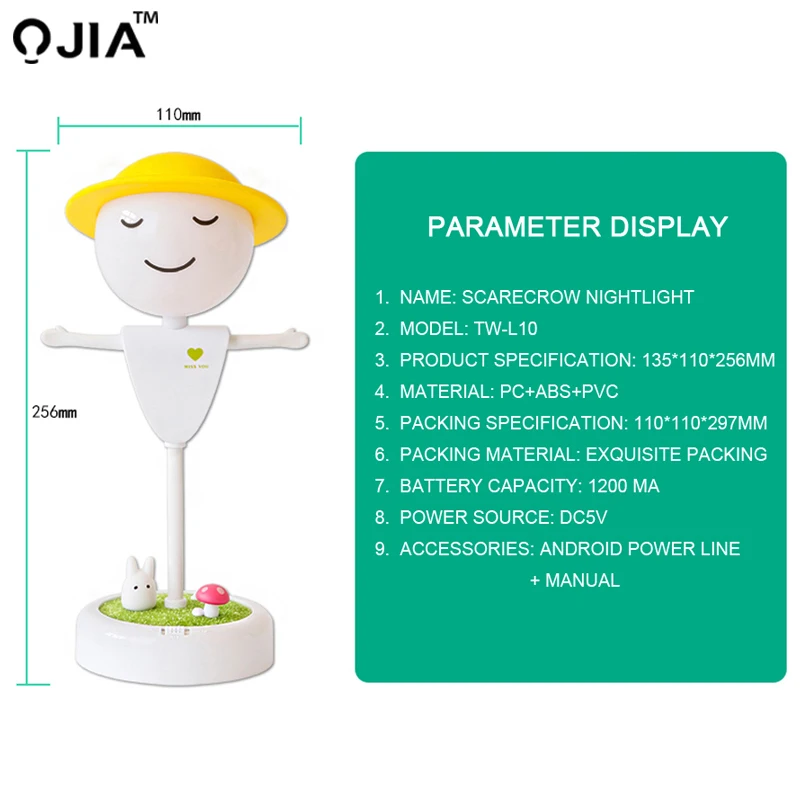 Led night light Scarecrow Rechargeable creative cute table lamp plug the bedroom bedside dream USB for baby feeding | Освещение
