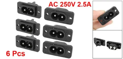 

Black 2 Pin IEC320 C8 Screw Mount Inlet Plug Socket AC 250V 2.5A 6 Pcs