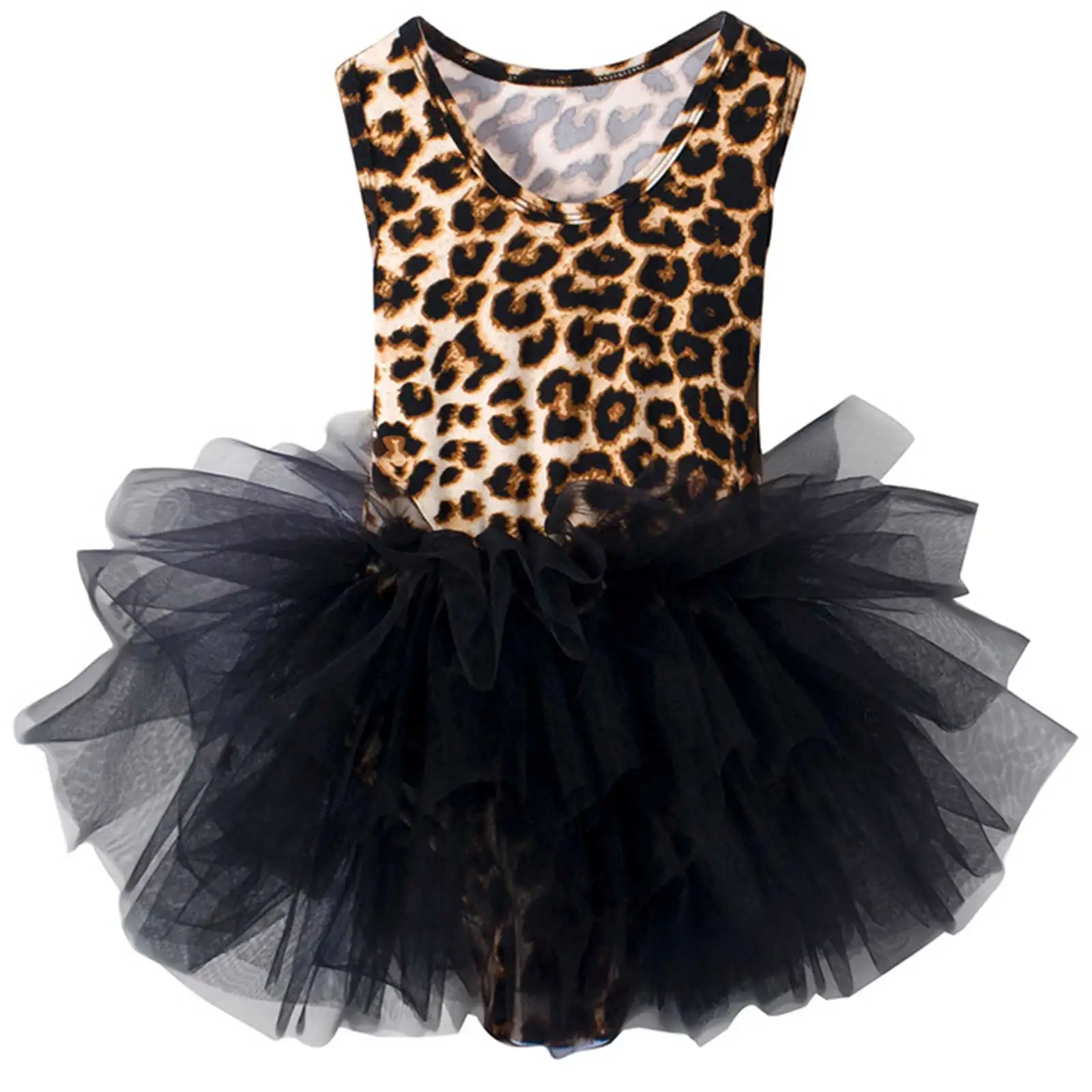 

Kids Girls Ballet Tutu Dress Sleeveless Leopard Print Layers Mesh Skirt Dance Gymnastics Leotard Dance Wear Girl Ballerina Dress