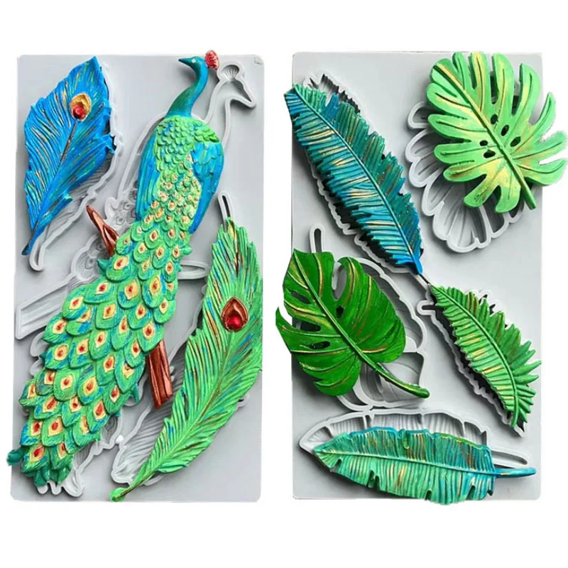 

Monstera deliciosa Leaf Peacock Feather Fern Shape Silicone Mold Fondant Cake Decor Tools Chocolate Cupcake Baking Gumpaste Mold
