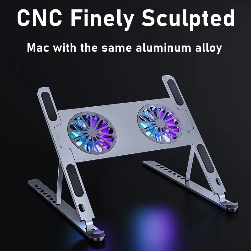 aluminum adjustable laptop stand for macbook computer pc ipad tablet support notebook stand cooling fan pad laptop holder base free global shipping