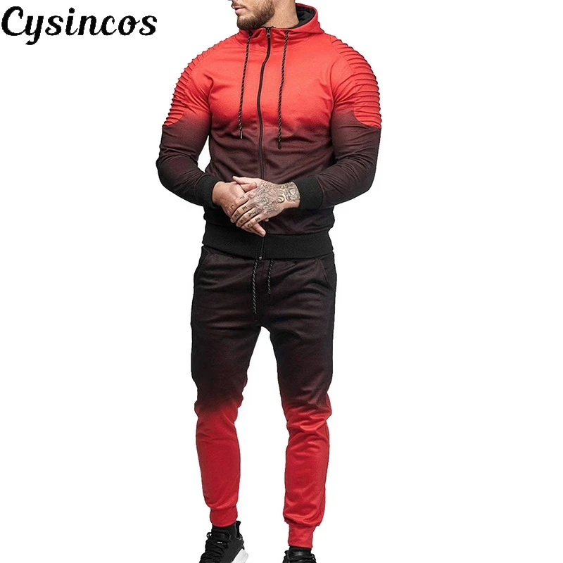 CYSINCOS, новинка, мужской спортивный костюм, градиентный цвет, осенний, на молнии, 2 предмета, толстовки, куртка, штаны, для фитнеса, тренировки, бегунов, фитнеса, костюмы
