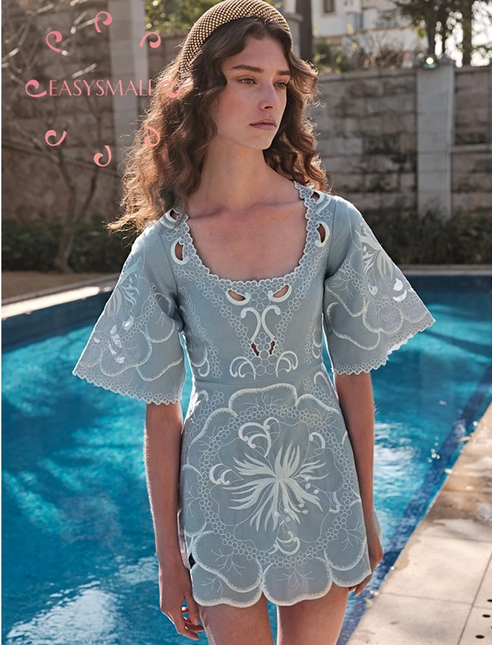 EASYSMALL For love lemons Women dress Fashion Sexy high-end Square collar hollow ruffle party evening High Waist Dresses | Женская