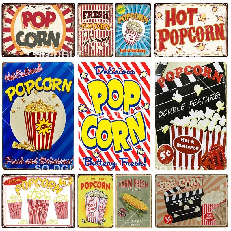 POP CORN Жестяная Табличка с надписью металлическая вывеска винтажное украшение для