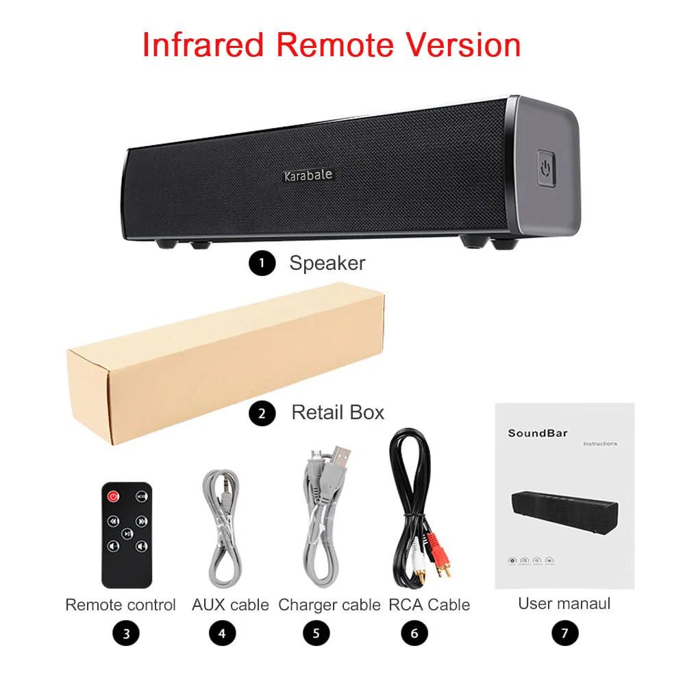Infrared version 30 Вт HIFI Bluetooth 5,0 динамик Саундбар сабвуфер Портативный тяжелый бас беспроводной пульт дистанционного управления настольный автомобильный домашний кинотеатр динамик - Цвет: Infrared version